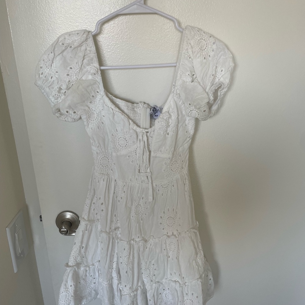White Eyelet Puff Sleeve Dress